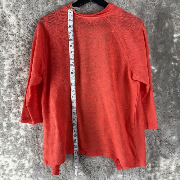 Sag Harbor Petite Sz LP Open Front Knit Cardigan Sweater Orange Pink 3/4 Sleeve - Picture 2 of 6